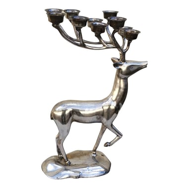 Mid Century Modern Silver Plated Reindeer 10 Candle Holder 20" inches Tall Brass 