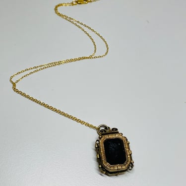 Victorian Gold Filled Reversed Cameo Fob Necklace