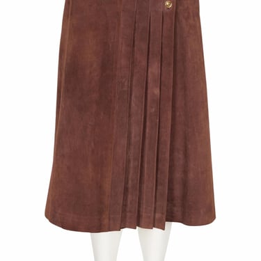 Gucci 1970s Vintage Brown Suede Pleated A-Line Skirt 