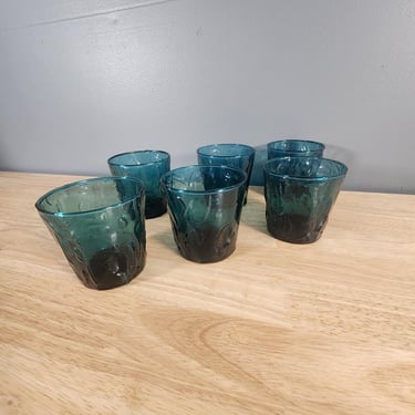 Set of 6 Decatur Glass Texglass Pinched Thumbprint Drinking Glasses 