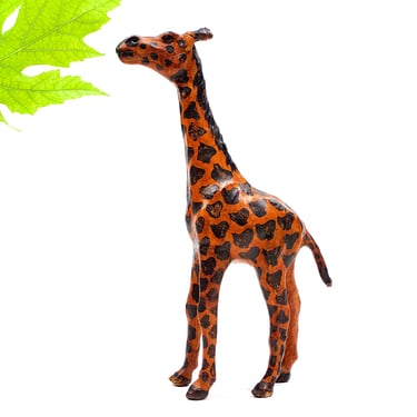 VINTAGE: 9.5" Collectable Genuine Leather Giraffe - Folk Art - Hand Crafted Giraffe - SKU 24-D-00015792 