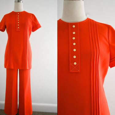 1970s Butte Knits Orange Tunic and Pants Set 