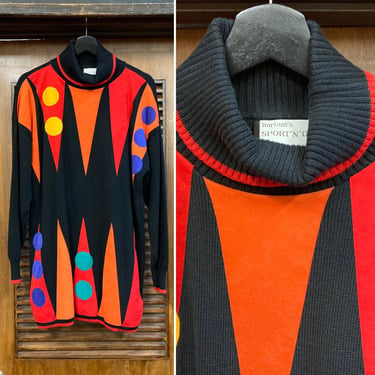 Vintage 1980’s Backgammon New Wave Pop Art Sweater, 80’s Turtleneck Sweater, 80’s Pop Art, 80’s New Wave, 80’s Oversize, Vintage Clothing 
