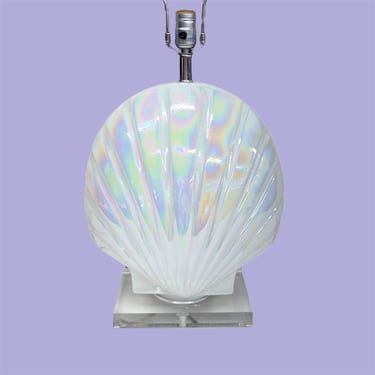 Vintage Table Lamp Retro 1980s Contemporary + Seashell + Pearlescent + Murano Style + Glass + Lucite + Mood Lighting + Beach Home Decor 
