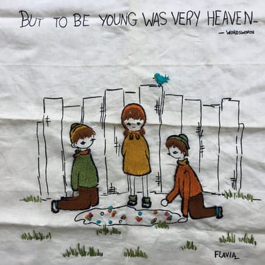 Vintage Flavia Embroidery, Crewel Embroidery, Wordsworth Quote, But To Be Young Was Very Heaven, Unframed Completed Stitchery 