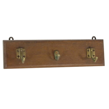 European 3 Brass Hooks Dark Tone Wood Wall Rack