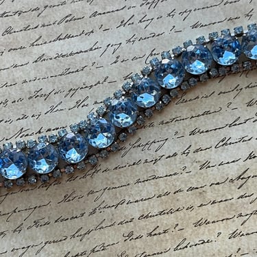 blue jeweled bracelet 1950s glittery rhinestone cuff 