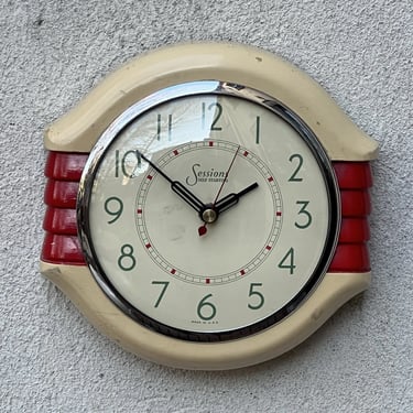 Sessions White Red Wood Wall Clock with Updated Quartz Movement, Original Hands 