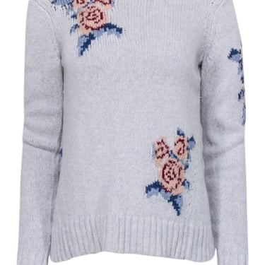 Rebecca Taylor - Grey Wool Blend Sweater w/ Floral Print Detail Sz S