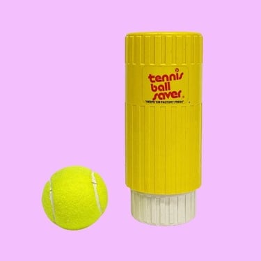 Vintage Tennis Ball Saver Retro 1980s Gexco + Racquet Sports + Three Ball Storage + Pressurized + Yellow + White + Plastic + Cylinder Shape 