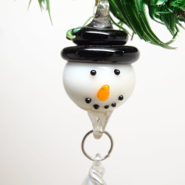 Vintage Hand Blown Glass Snowman with Icicle Christmas Tree Ornament,  Holiday Decor 