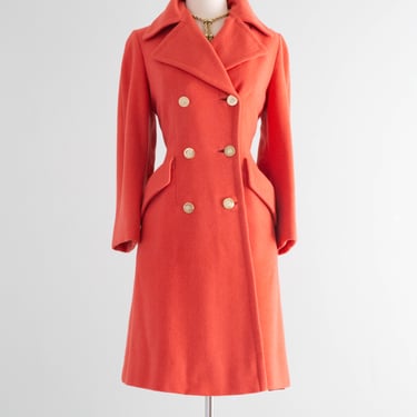 Sublime 1960's Coral "Prima Donna" Cashmere Ladies Coat By Seymour Fox / Medium