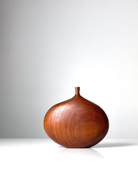 Vintage Roger Sloan Turned Wood Weed Pot Vase in Walnut 1970s 