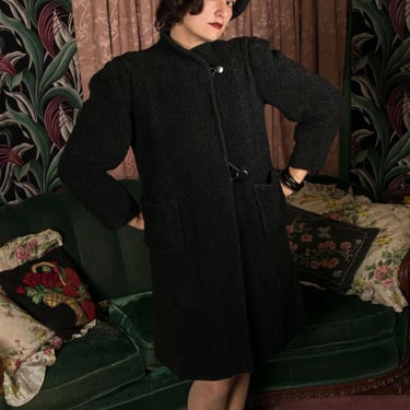 1930s Jacket - Textural Vintage Late 30s Full Sleeve Jacket in Faux Curly Lamb Wool Boucle 