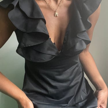 vintage romantic slip flutter sleeve 70s   does 30s slightly sheer black dress 