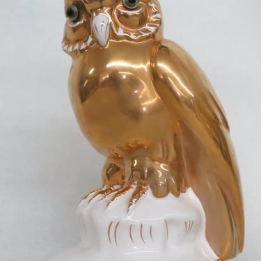 Vintage Estatuaria Portugal Porcelain Gold Owl Figurine 2963B