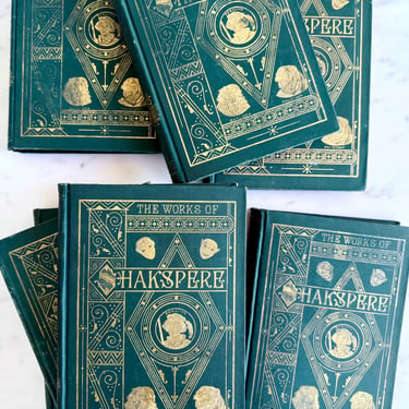 Antique Shakespeare Set 1800s Green and Gold Set of Seven Hardcover Collier Knight’s Shakspere Collection Vintage Library Tragedies Comedies 