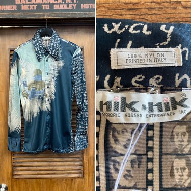 Vintage 1970’s “Nik Nik” Italy Pop Art Warhol Photograph Disco Poly Nylon Shirt, 70’s Vintage Clothing 