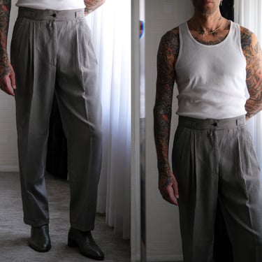 Vintage 80s GIANNI VERSACE Black & White Wavy Stripe Pleated Silk Blend Tapered Leg Pants | Made in Italy | 1980s VERSACE Designer Slacks 