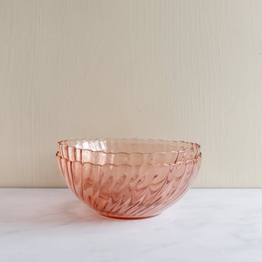 vintage French pink glass serving bowls, set of two