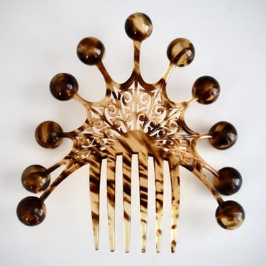 Auguste Bonaz Large Art Deco Balls Celluloid Hair Comb Signed 