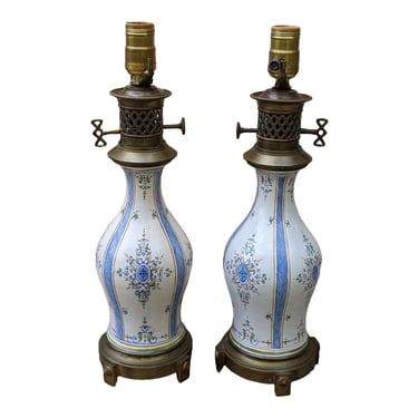 COMING SOON - Antique Napoleonic French Electrified Blue and White Porcelain Kerosene Table Lamps - a Pair