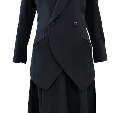 Issey Miyake 90s Black Double Breasted Rayon Skirt Suit