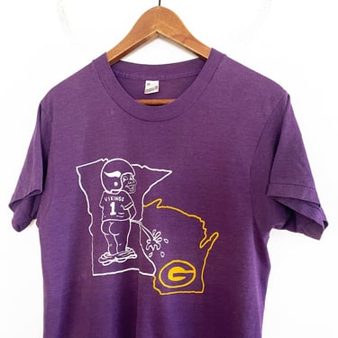 Minnesota Vikings shirt / football rivalry / 1980s Minnesota Vikings Green Bay Packers Screen Stars shirt Small 