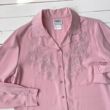 cute cottagecore blouse 80s 90s vintage pink embroidered blouse 