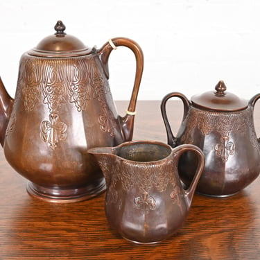 Tiffany Studios New York Arts & Crafts Copper Coffee or Tea Service Set, Circa 1910