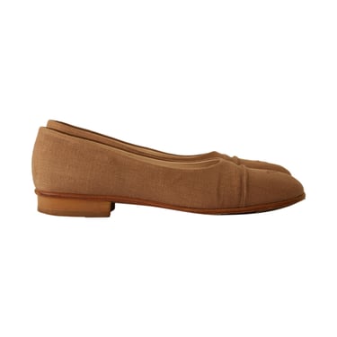 Chanel Tan Linen Logo Flats