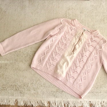 cotton zip sweater - m - vintage 90s y2k pink pullover zipper womens size medium pastel cottage cottagecore 