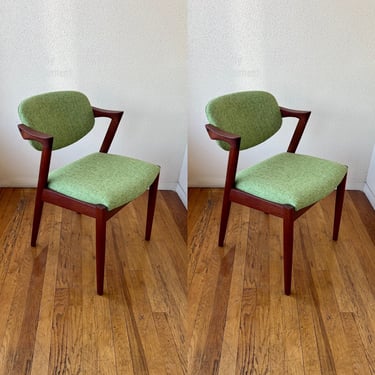 Pair of Danish Modern Solid Teak Restored Kai Kristiansen Model 42 Chairs