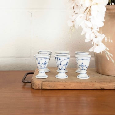 vintage bing & grondahl blue & white egg cups, set of 6