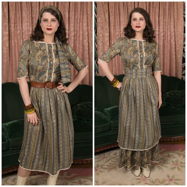 1970s Set - Gorgeous Vintage 70s Angela at London Town 3 Piece Dress - Converts from Midi to Maxi, and Comes with A Sash or Scarf 