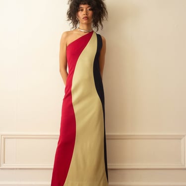 1970s Casa De Patricio Finest Wool Tricolor Column Gown 