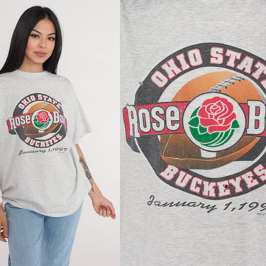 Ohio State Buckeyes Shirt 1997 Rose Bowl T-Shirt College Football Champions Graphic Tee NCAA Sports Heather Grey Vintage 1990s Mens Large L 