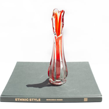 Vintage Viking Swung Bud Vase, Red Art Glass Vase, Vintage Glassware, Stretched Glass Bud Vase 