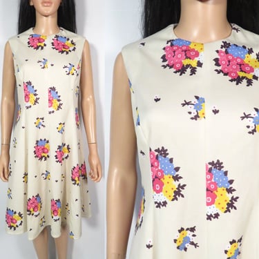 Vintage 70s Floral Polyester Dress Size M 