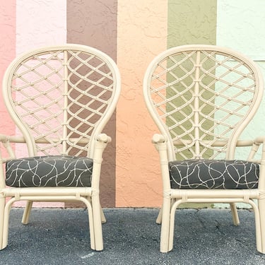 Pair of Ficks Reed Rattan Balloon Back Chairs