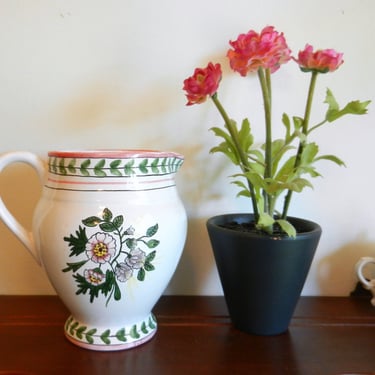 Casafina Malveira Portugal  Vintage Pottery Floral Water Pitcher~ Handmade Hand Painted Kitchen Vase~ Made in PORTUGAL 