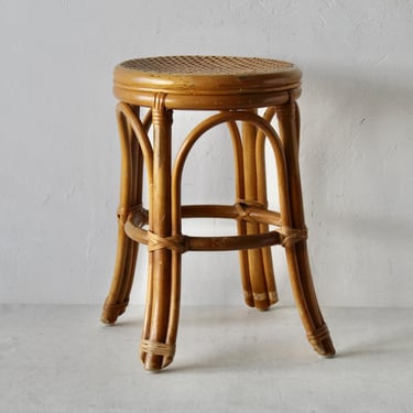 Thonet Style Woven Cane and Rattan Low Stool Vintage Mid-Century 