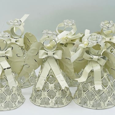 Vintage Set of (6)  Christmas Decorations Tin Beaded Angels 
