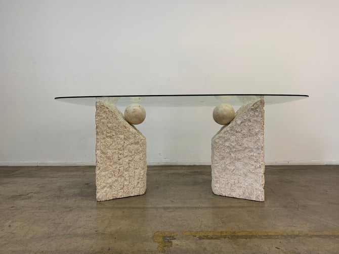 Tessellated stone and glass dining table 