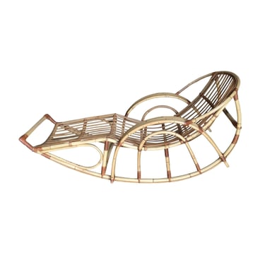 Restored Stick Pencil Rattan Rocking Lounge Chair by Emerson 