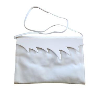 Vintage 80s White Leather  Clutch/ Shoulder Bag by Mimi ZigZag 