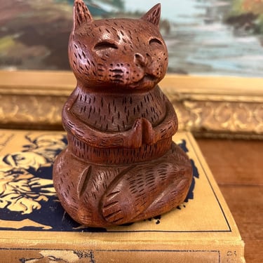 Free Shipping Within Continental US - Handmade Solid wood Yoga Cat Sculpture. 