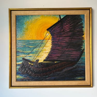 1950's Kurt Wendler " Sunset Sail" Impressionist Oil Painting, Framed 