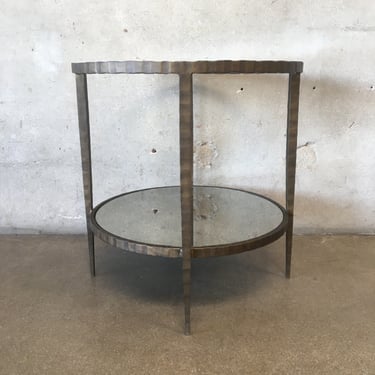 Brutalist Style Medium Sized Circular Shaped Glass And Metal Framed Side Table