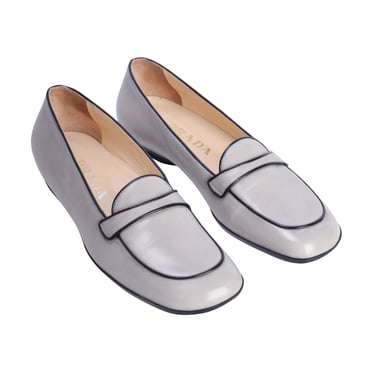 Prada Vintage Early 1990s Grey Leather Loafers